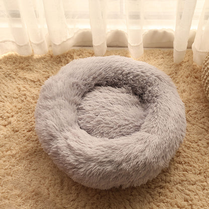 Winter round plush pet bed for small, medium and large-sized pets