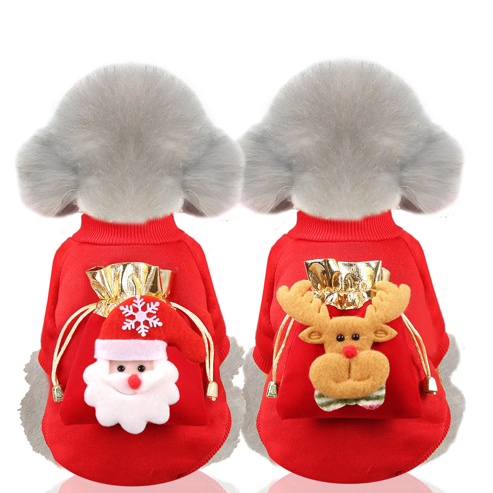 Christmas Dog Clothes Cat pet clothes Autumn and Winter warm fleece hoodie supplies Fortune bag pocket decoration