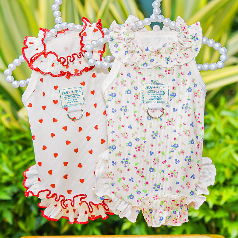 Summer pet dog and cat clothes, floral princess dress, thin and breathable.