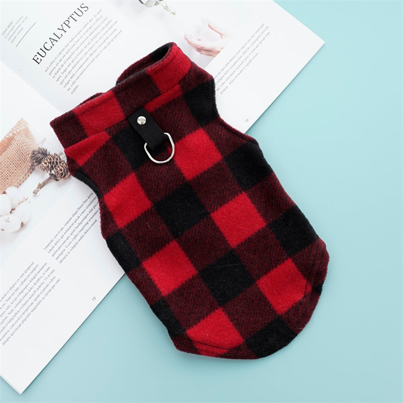 Autumn and winter warm pocket zipper blue and black checkered small medium and large dog pet dog cat Teddy Wei clothing supplies