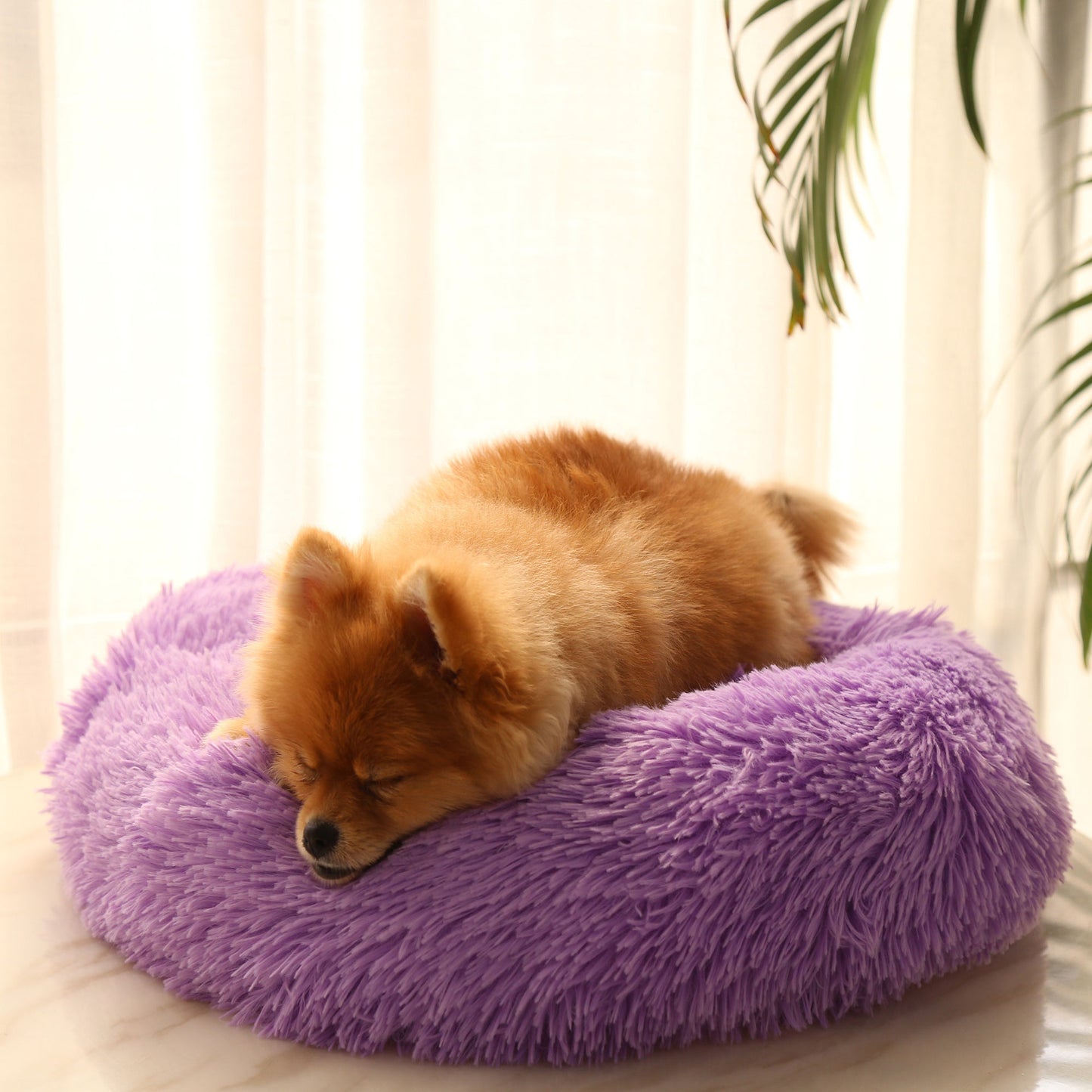 Winter round plush pet bed for small, medium and large-sized pets
