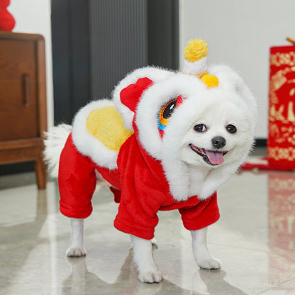 Dog and cat New Year clothes in various styles, pet lion dance transformation costumes, embroidered clothes