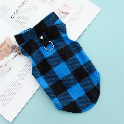 Autumn and winter warm pocket zipper blue and black checkered small medium and large dog pet dog cat Teddy Wei clothing supplies