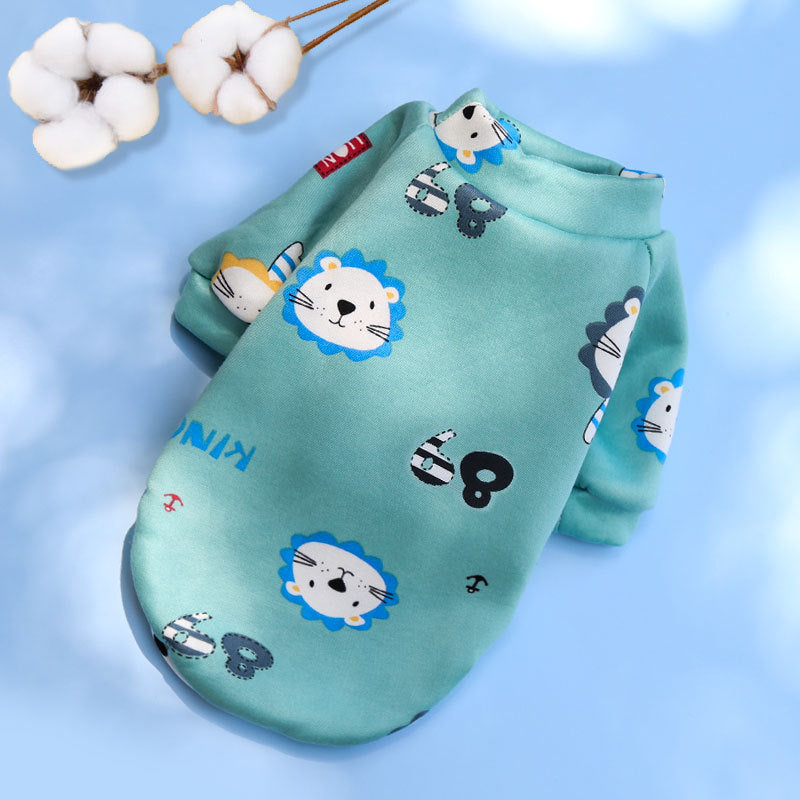 Printed cartoon pet clothes plus fleece two-legged hoodie Spring and winter pullover dog cat Teddy supplies clothes