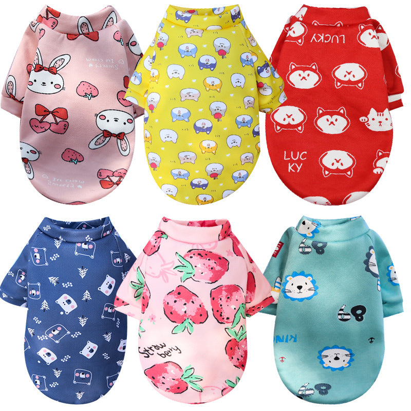 Printed cartoon pet clothes plus fleece two-legged hoodie Spring and winter pullover dog cat Teddy supplies clothes