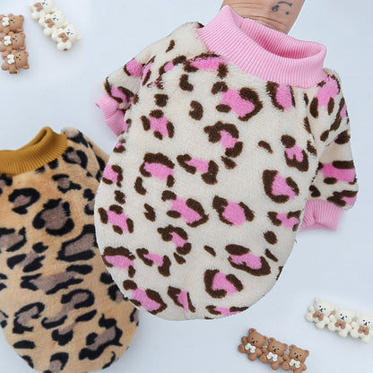 Leopard print Large dog Small dog Autumn Winter warm pajamas coat Pet supplies cat two feet clothes