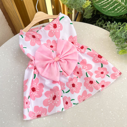 Dog skirt Bow Dress Wedding dress Spring summer fall new plaid pet cat clothing supplies stripes