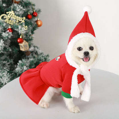 Christmas dog, cat, pet clothing Warm velvet with hat couple set Autumn and winter dog supplies