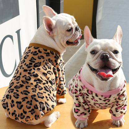 Leopard print Large dog Small dog Autumn Winter warm pajamas coat Pet supplies cat two feet clothes