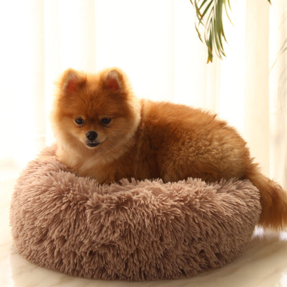 Winter round plush pet bed for small, medium and large-sized pets