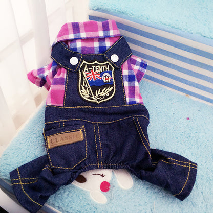 Pet clothing plaid British style four-leg strap cowboy clothing manufacturers wholesale