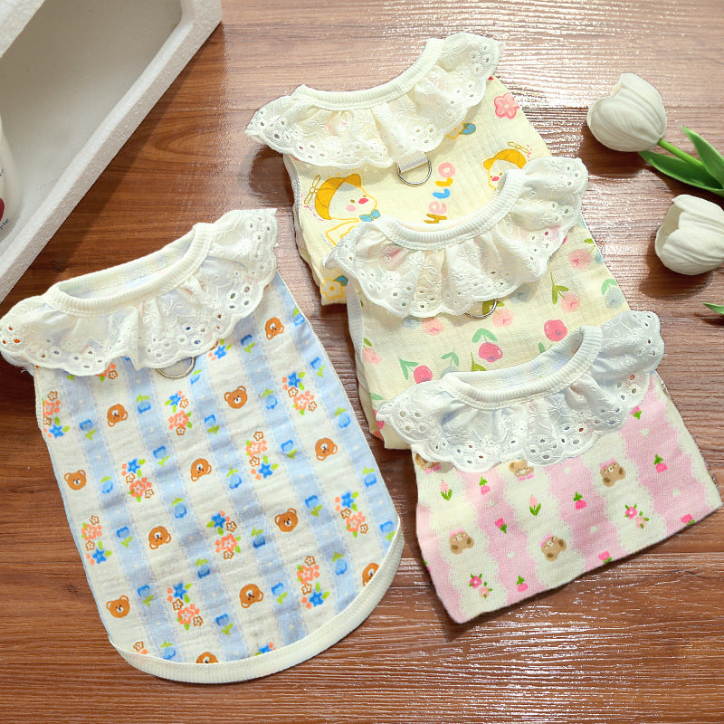 Cotton gauze breathable thin home air conditioning clothing suitable for dogs and cats and can be worn and traction