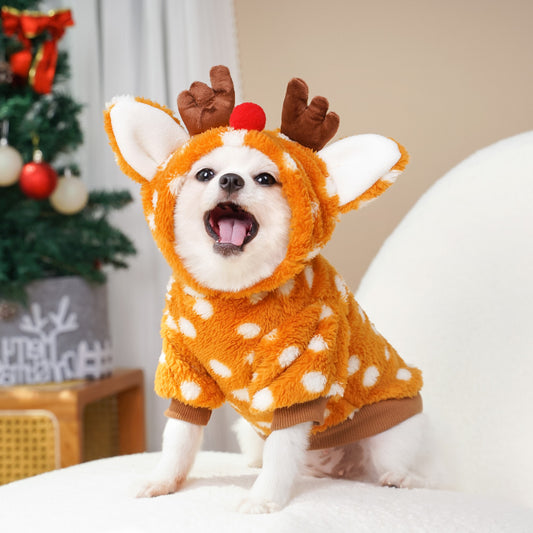 Pet dog and cat Christmas clothes - Reindeer style winter and autumn thickened transformation outfits