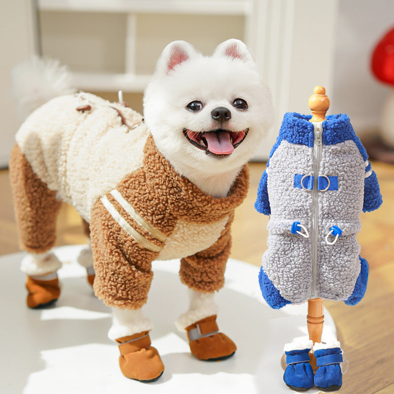 Pet clothing - Thick four-legged winter and summer coat with double-sided plush fabric and zipper, suitable for dogs and cats