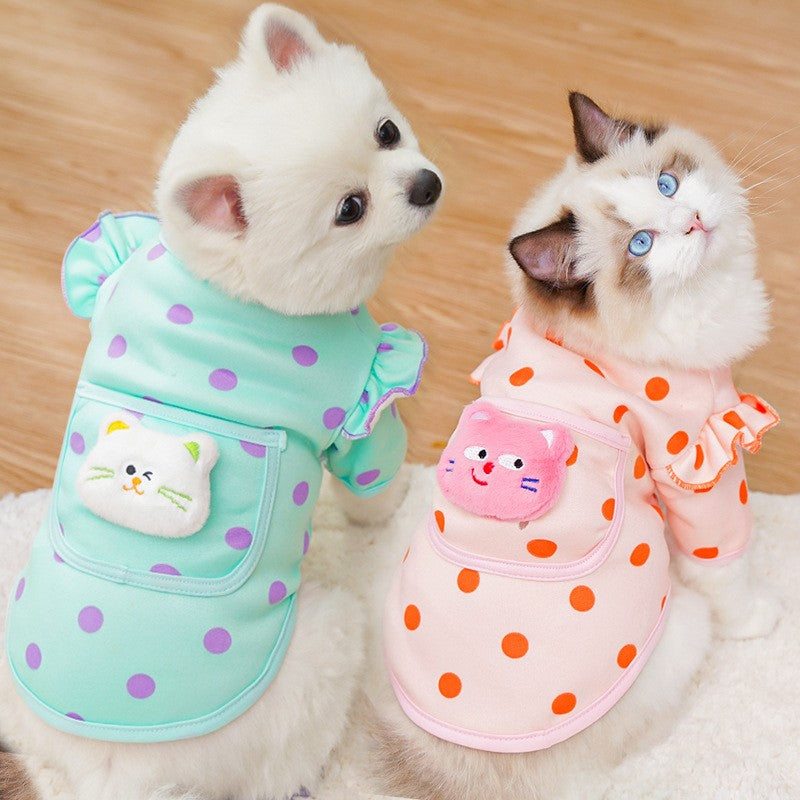 Pet clothing - dotted flared sleeves style - for dogs and cats, suitable for home wear