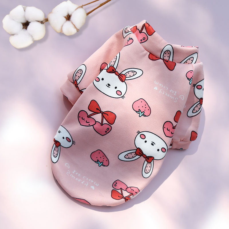 Printed cartoon pet clothes plus fleece two-legged hoodie Spring and winter pullover dog cat Teddy supplies clothes