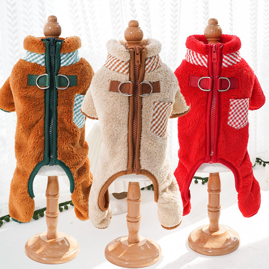 Dog and cat clothing - Outdoor leash attachment with four legs and plush coat