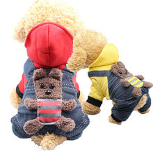 Four-leg thickened double-layer cotton-padded coat back strap Bear cub Dog cat pet clothing New autumn and winter supplies to keep warm