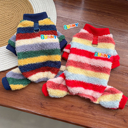 Autumn and Winter Four-Paw Coat with Fleece and Rainbow Pattern for Dogs and Cats