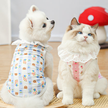 Cotton gauze breathable thin home air conditioning clothing suitable for dogs and cats and can be worn and traction
