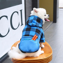 Autumn and winter warm pocket zipper blue and black checkered small medium and large dog pet dog cat Teddy Wei clothing supplies