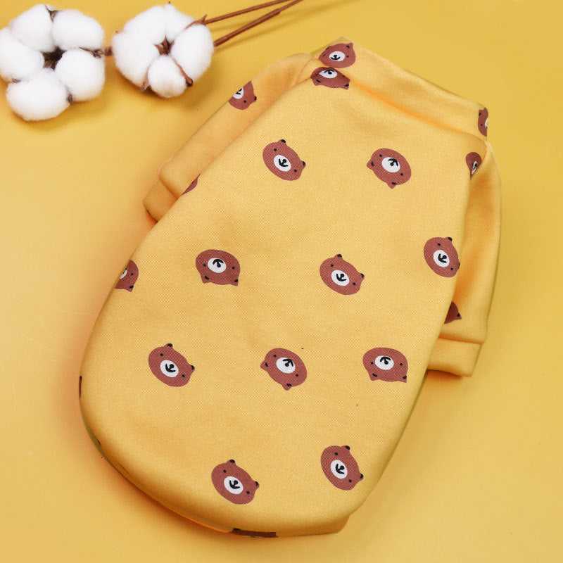 Printed cartoon pet clothes plus fleece two-legged hoodie Spring and winter pullover dog cat Teddy supplies clothes
