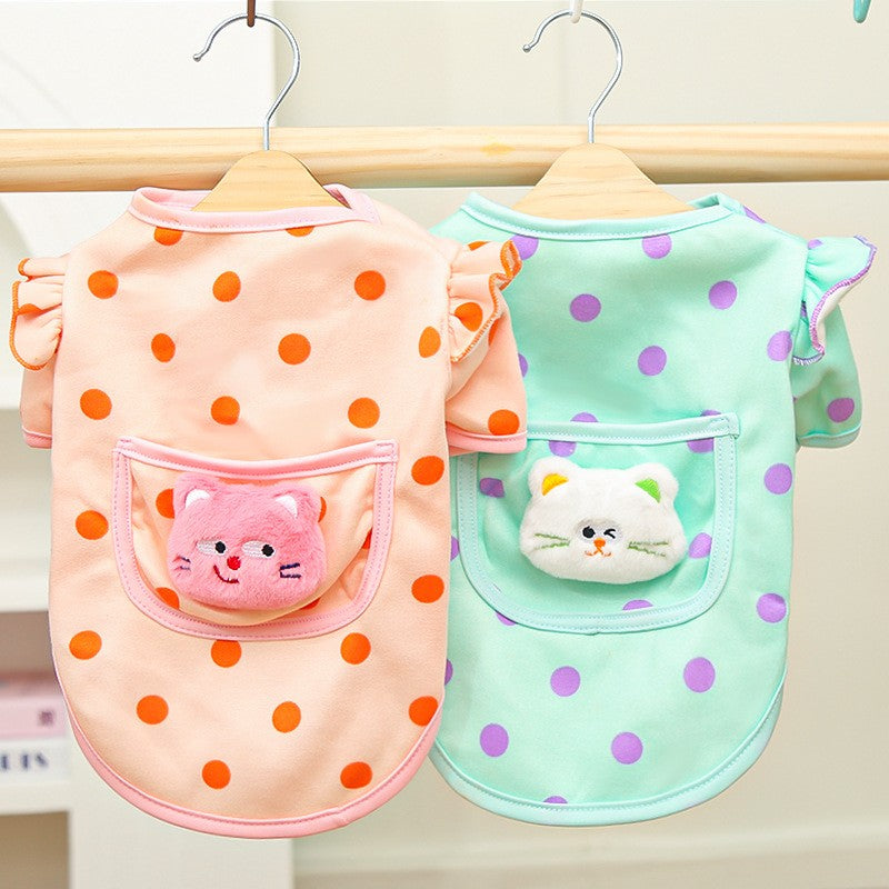 Pet clothing - dotted flared sleeves style - for dogs and cats, suitable for home wear