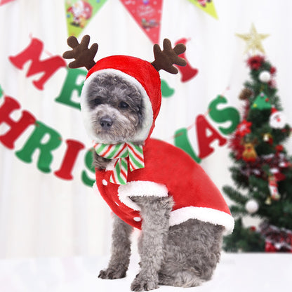 Autumn and winter flannel warm festive pet dog and cat clothing Christmas clothing New Year holiday supplies