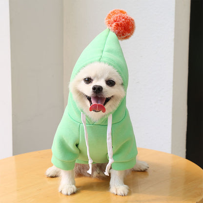 With ball cartoon hoodie dog cat pet teddy autumn and winter clothing supplies wholesale
