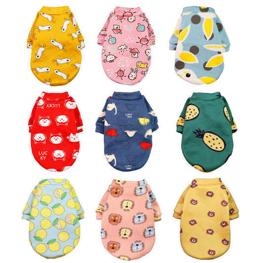 Printed cartoon pet clothes plus fleece two-legged hoodie Spring and winter pullover dog cat Teddy supplies clothes
