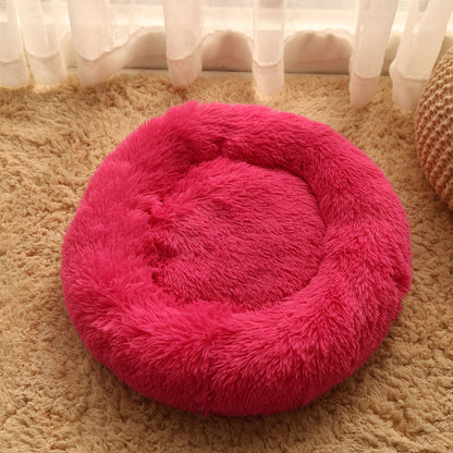 Winter round plush pet bed for small, medium and large-sized pets