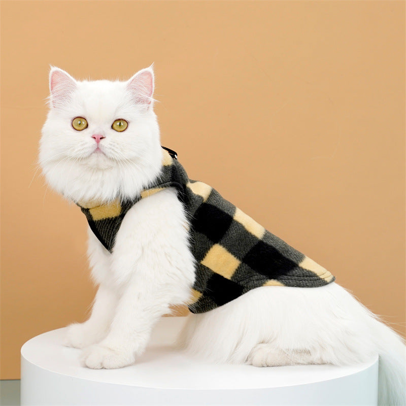 Pet clothing autumn winter fleece plaid vest dog dog cat clothing manufacturers wholesale supplies