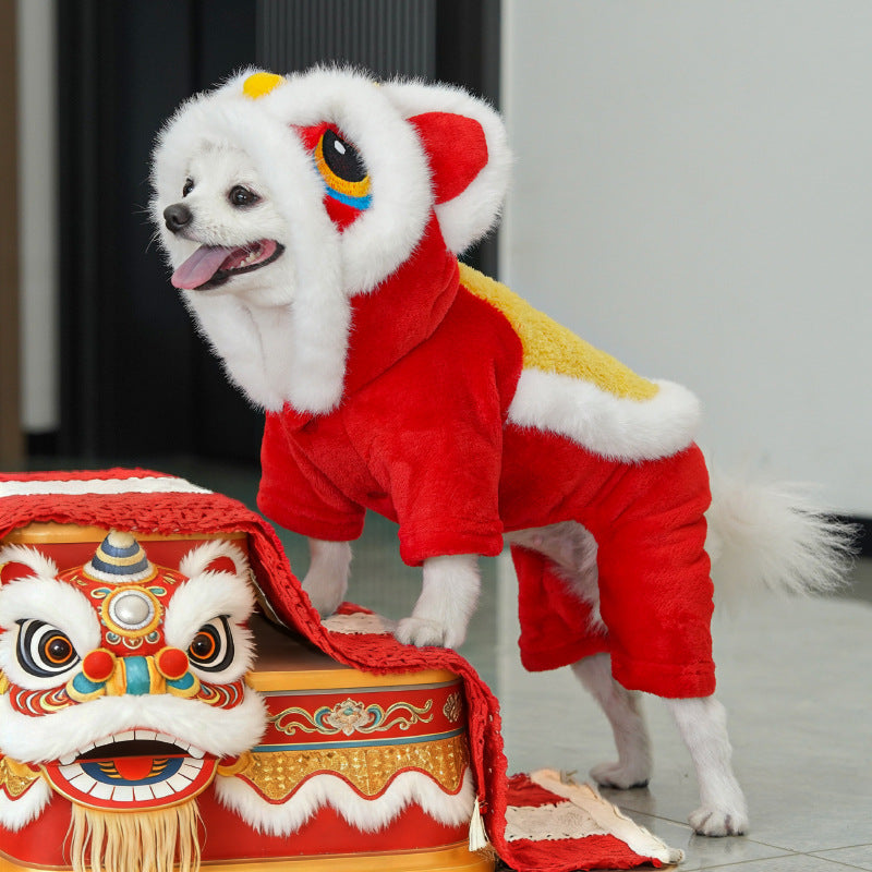 Dog and cat New Year clothes in various styles, pet lion dance transformation costumes, embroidered clothes