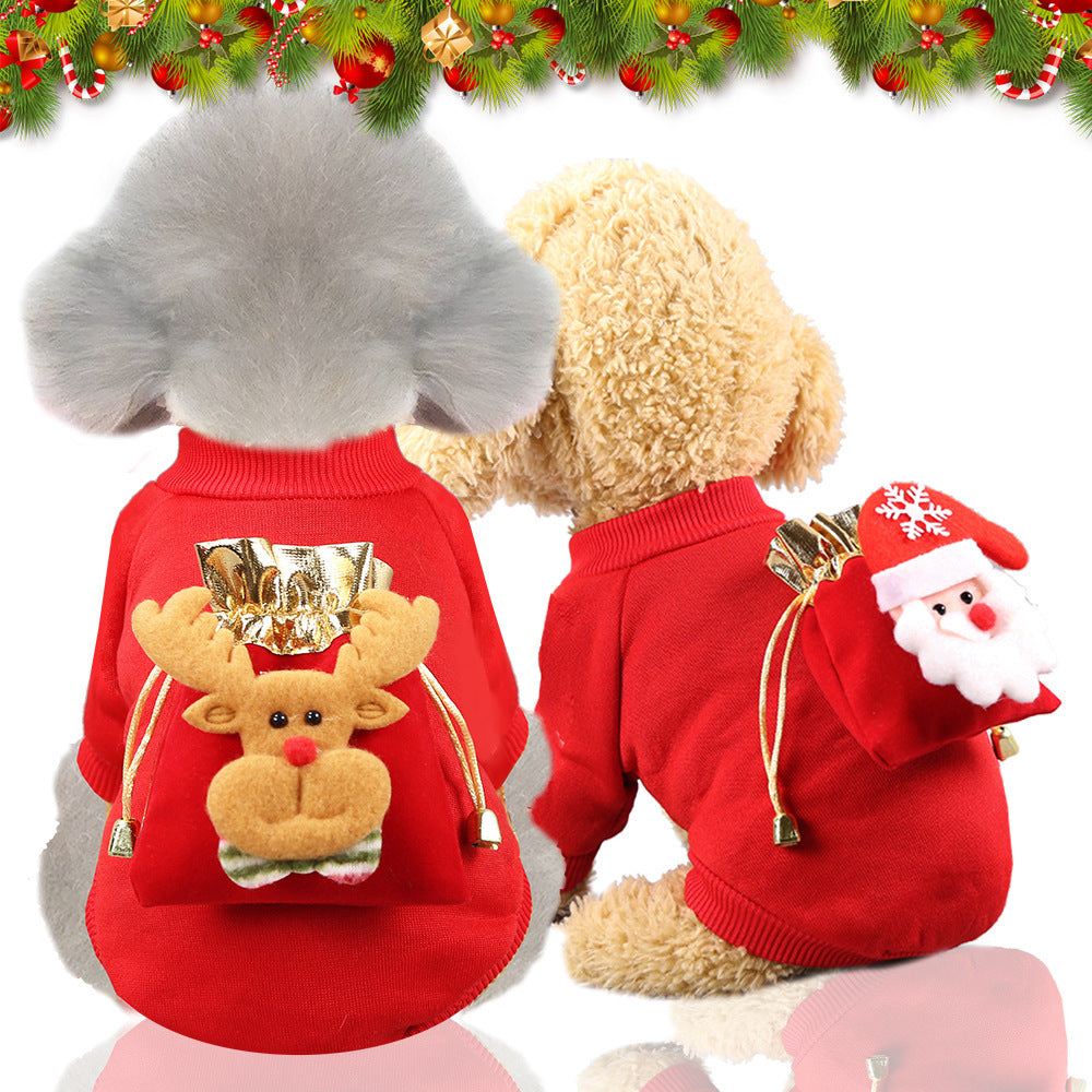 Christmas Dog Clothes Cat pet clothes Autumn and Winter warm fleece hoodie supplies Fortune bag pocket decoration