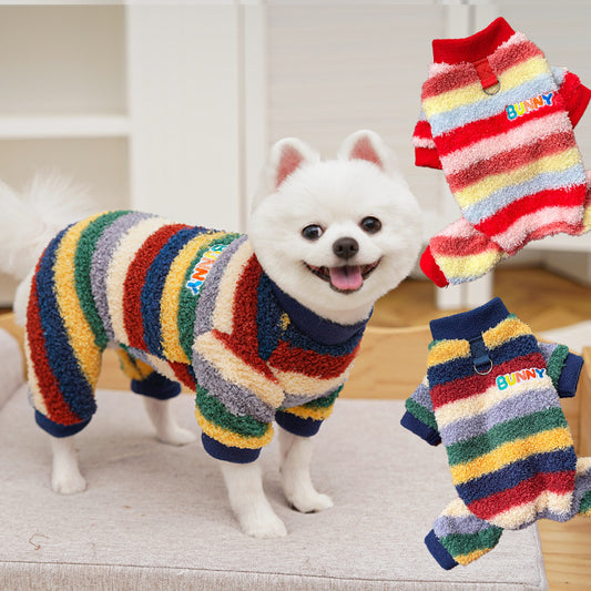 Autumn and Winter Four-Paw Coat with Fleece and Rainbow Pattern for Dogs and Cats