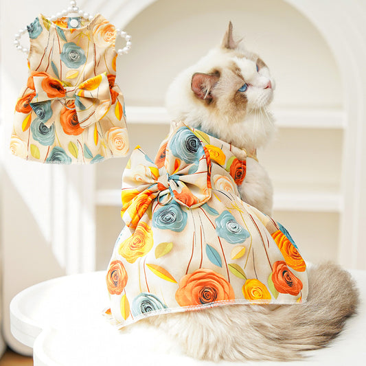 Summer 3D Stereoscopic Rose Flower Pet Dress for Dogs and Cats Clothing and Accessories