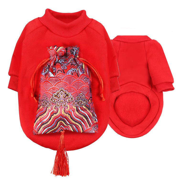 Dog New Year clothes Cat clothes Pet clothes Fall and winter fleece warm supplies Small medium-sized dog