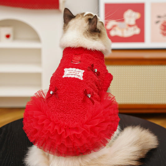 New Year and Autumn Winter Fleece-Peaked Pet Princess Dress