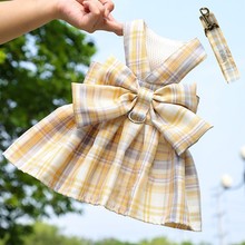 Dog skirt Cat JK plaid chest strap leash Teddy Pomeranian pet supplies Dog Walking preppy clothes