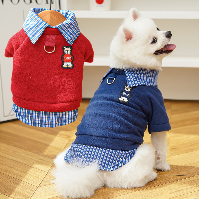 College-style dog hoodie for autumn and winter, with added insulation for warmth. Doggy clothes.