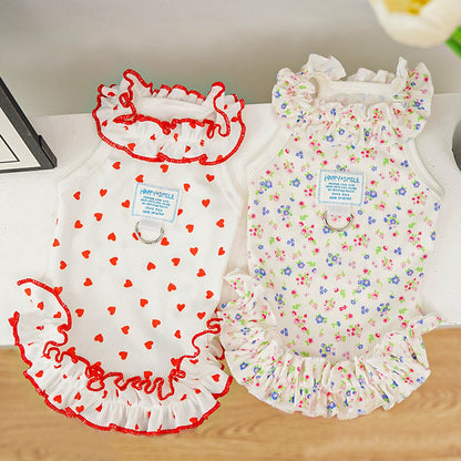 Summer pet dog and cat clothes, floral princess dress, thin and breathable.