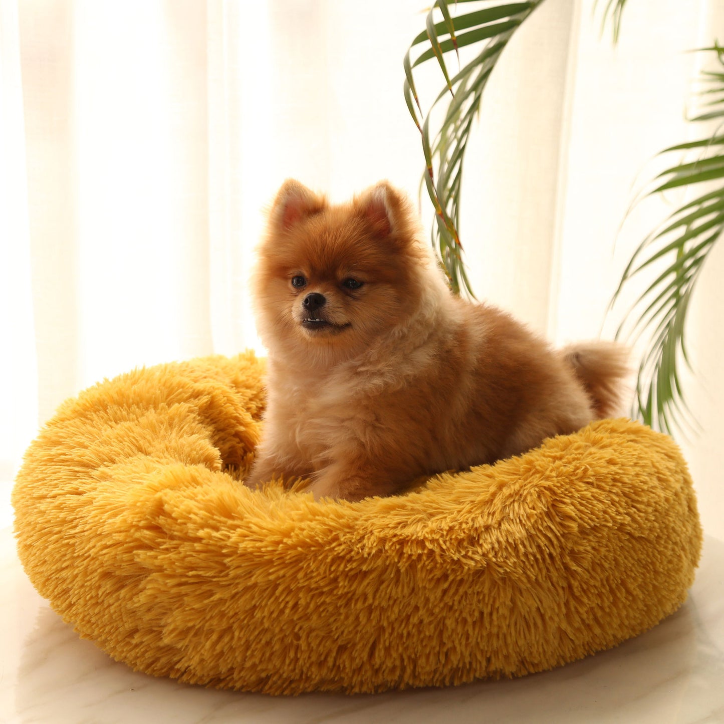 Winter round plush pet bed for small, medium and large-sized pets