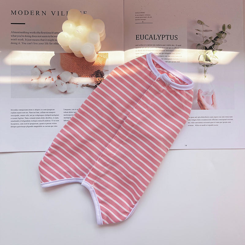 Four-season pure color striped cat spayed dress