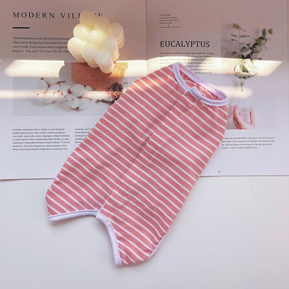 Four-season pure color striped cat spayed dress