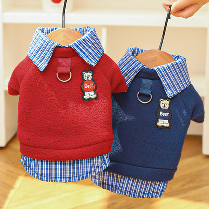 College-style dog hoodie for autumn and winter, with added insulation for warmth. Doggy clothes.