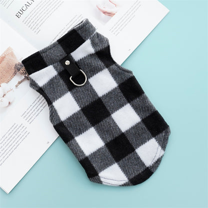 Autumn and winter warm pocket zipper blue and black checkered small medium and large dog pet dog cat Teddy Wei clothing supplies