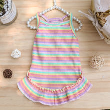 Rainbow striped slip dress Elastic knit small Big Dog cat pet spring and summer clothing supplies