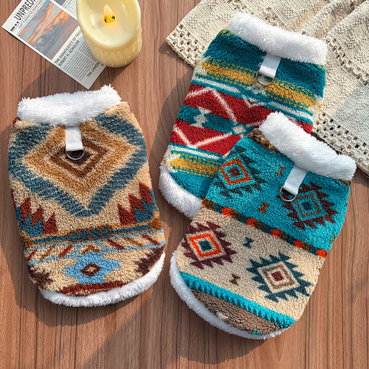 Dog pet clothing - Fall/Winter Feil Island Totem Fleece Coat with Ethnic Style