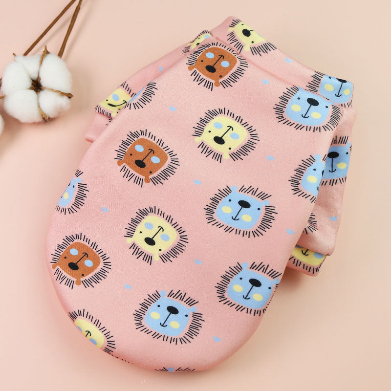 Printed cartoon pet clothes plus fleece two-legged hoodie Spring and winter pullover dog cat Teddy supplies clothes