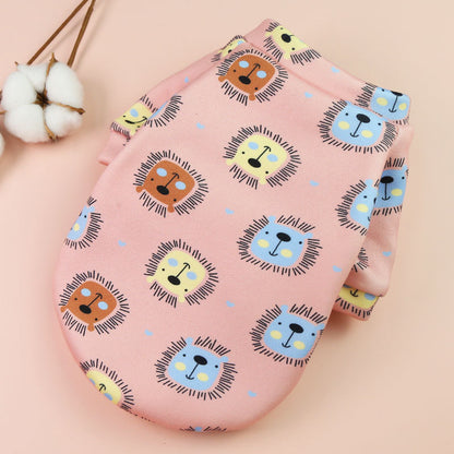 Printed cartoon pet clothes plus fleece two-legged hoodie Spring and winter pullover dog cat Teddy supplies clothes